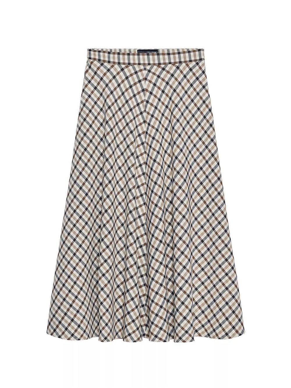Zara ZW Collection Plaid Cape Skirt Brown Beige Navy– Size M - Picture 2 of 8